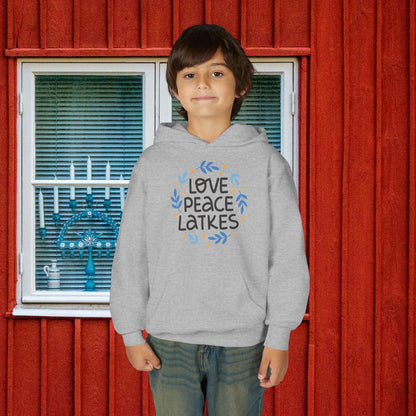 Hanukkah Love Peace Latkes Youth Hoodie