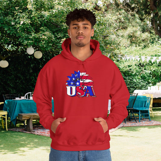 USA Red White & Blue Sunflower Heavy Blend™ Hooded Sweatshirt