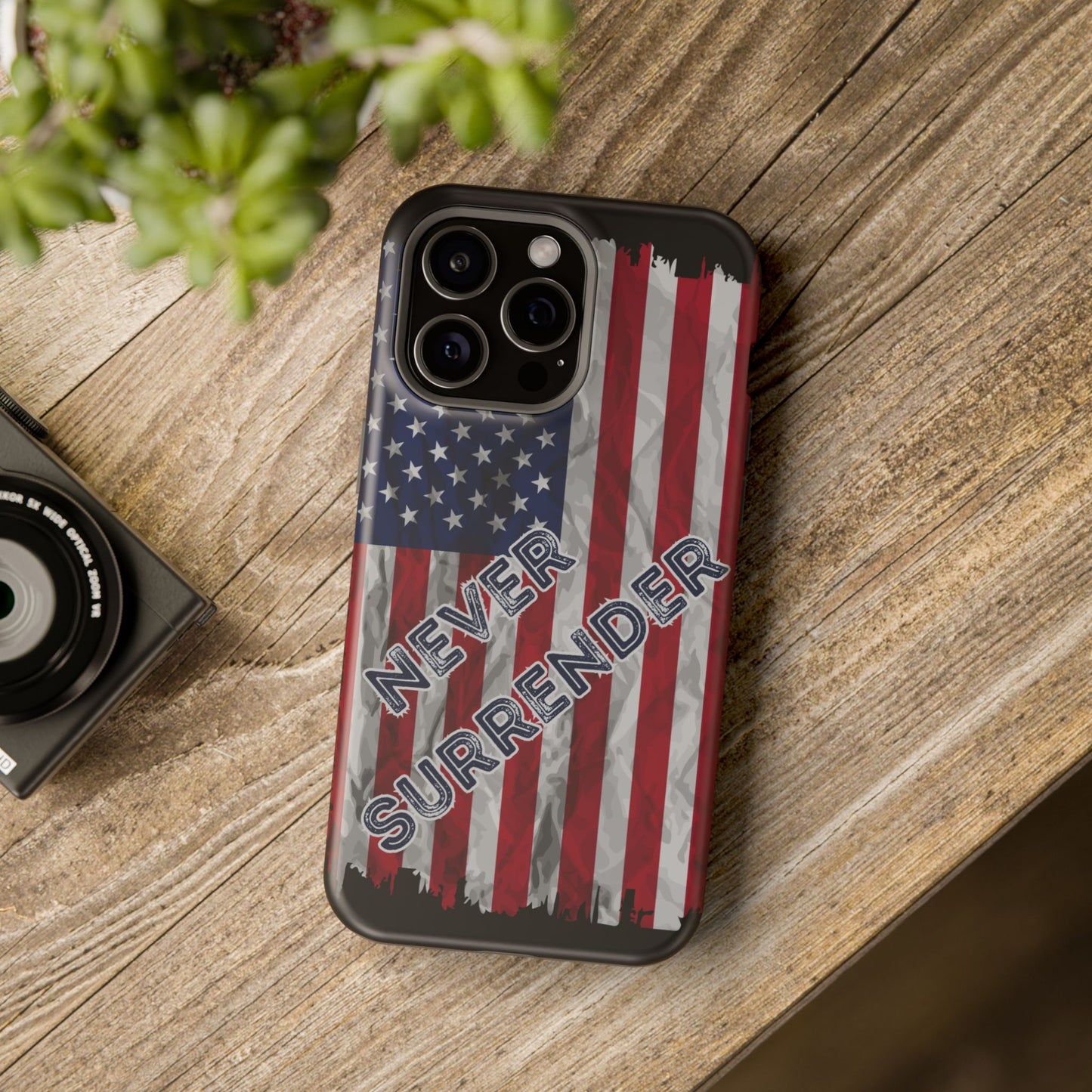 Never Surrender American Flag MagSafe® Compatible Tough Case for iPhone