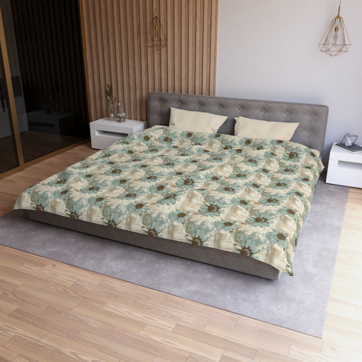 Rustic Teal Daisy Microfiber Duvet Cover