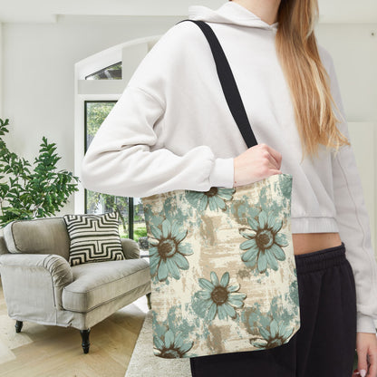 Rustic Teal Daisy Canvas Tote Bag