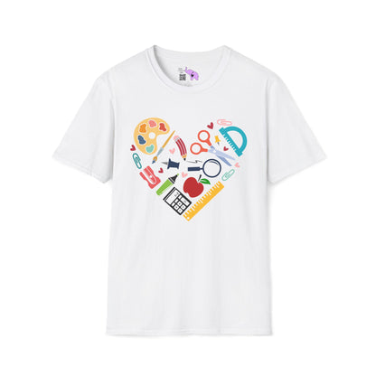 School Supplies Heart Adult T-shirt