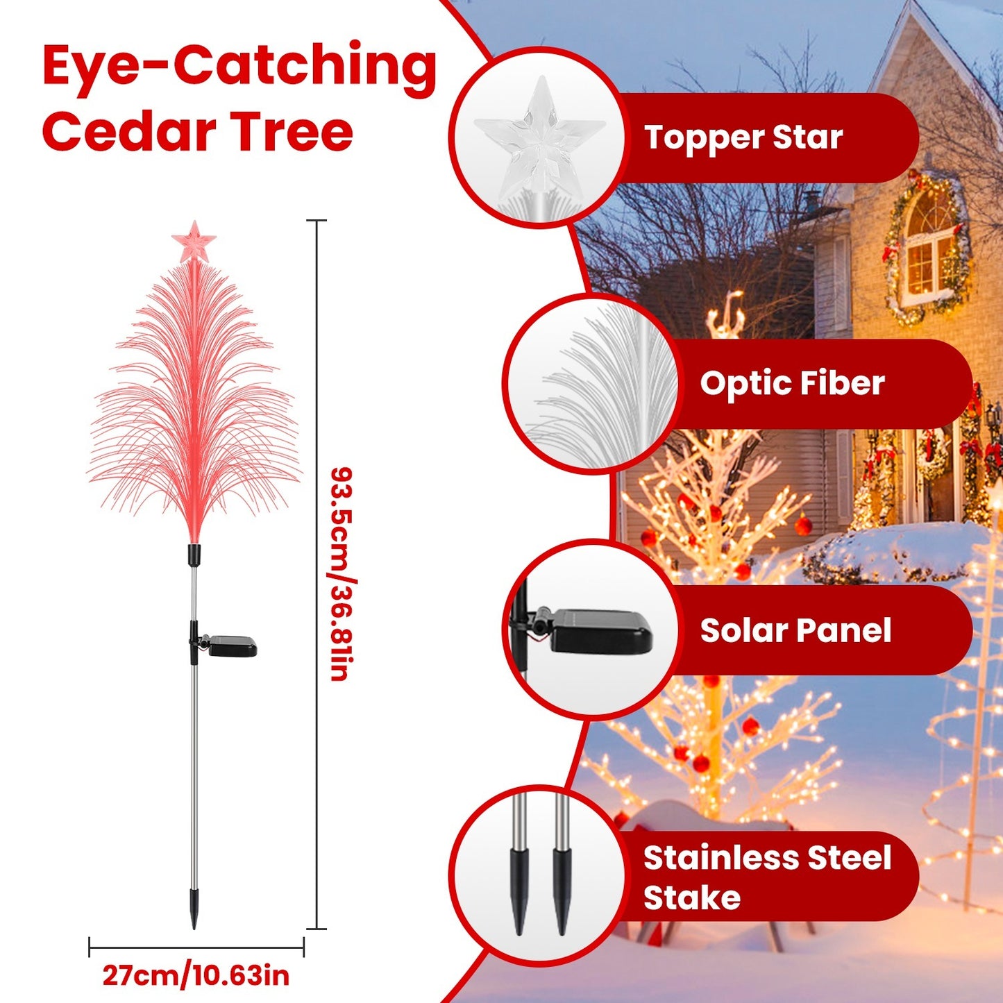 Solar Fiber Optic Christmas Tree Lights 4-Pack with Star Topper – Outdoor LED