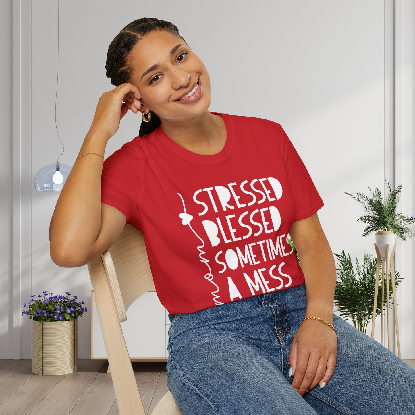Mama Stressed Blessed Sometimes A Mess Adult T-shirt