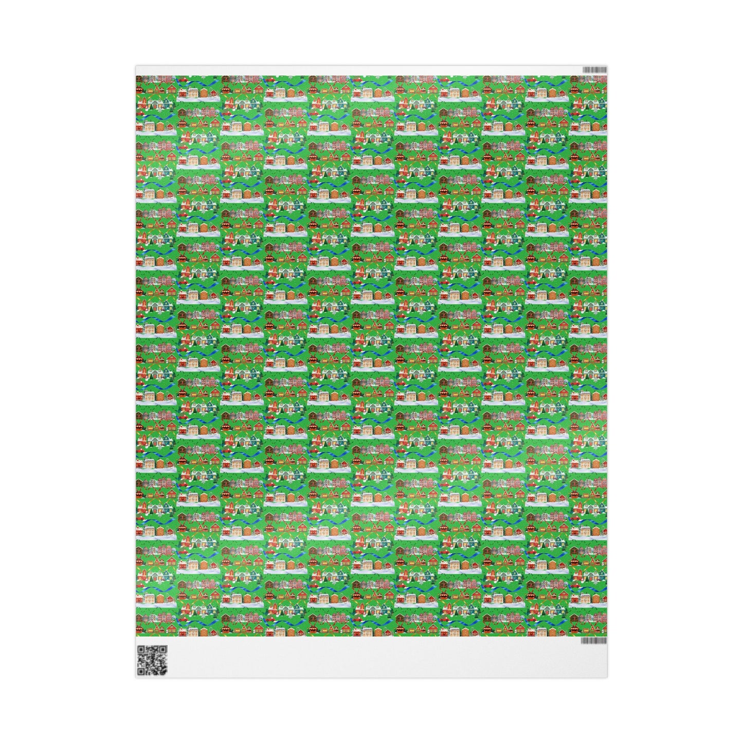 Colorful Christmas Village Green Wrapping Paper