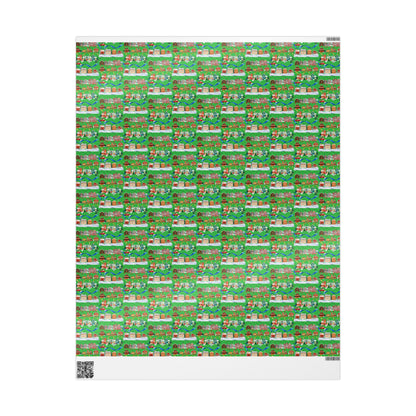 Colorful Christmas Village Green Wrapping Paper