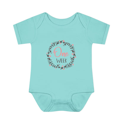 Pink Milestone Wreath Onesie-One Week