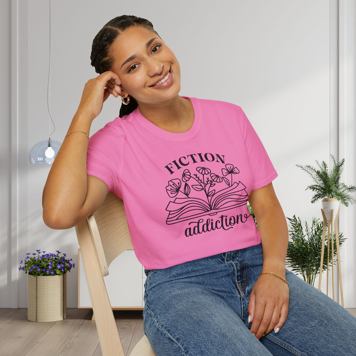 Fiction Addiction (Flowers, Open Book) Adult T-shirt