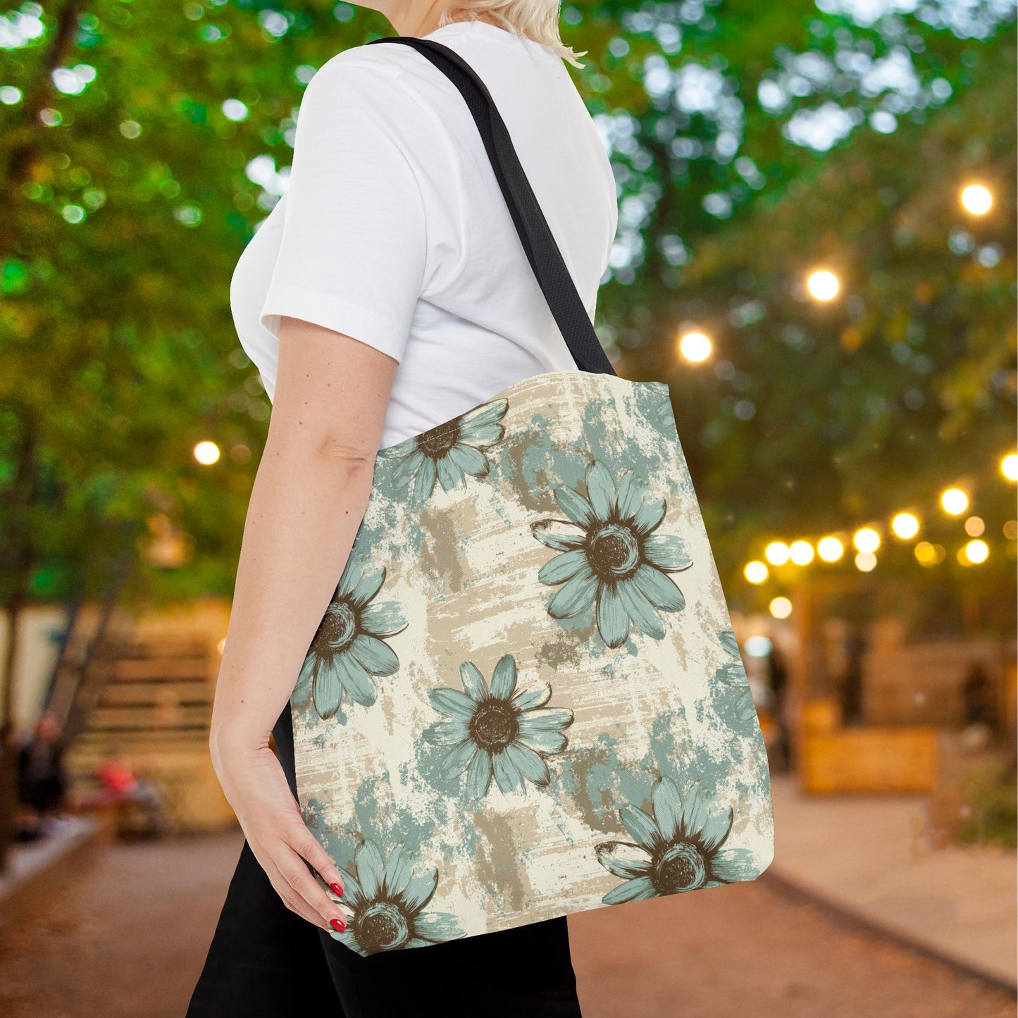 Rustic Teal Daisy Canvas Tote Bag