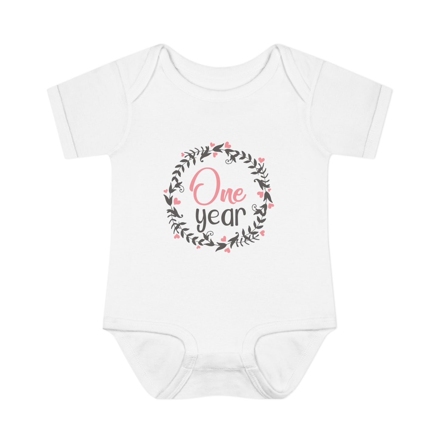 Pink Milestone Wreath Onesie-One Year