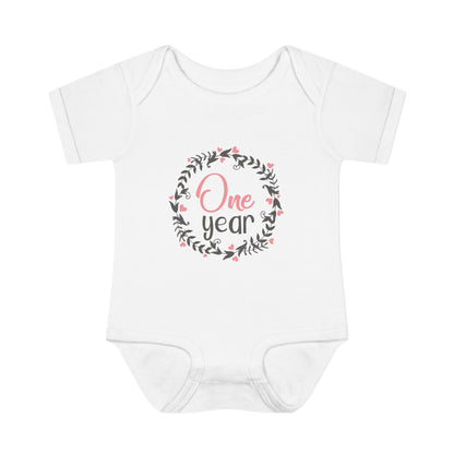 Pink Milestone Wreath Onesie-One Year