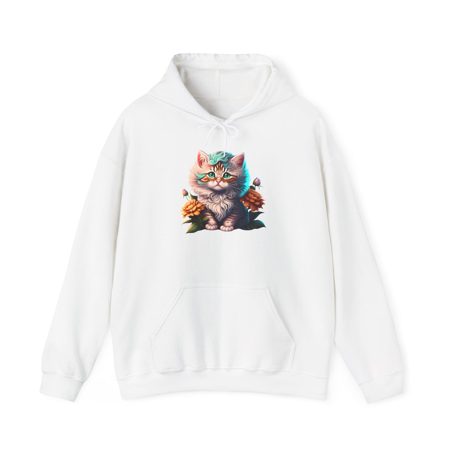 Cute Colorful Kitten in Flowers 3 Heavy Blend™ Hooded Sweatshirt