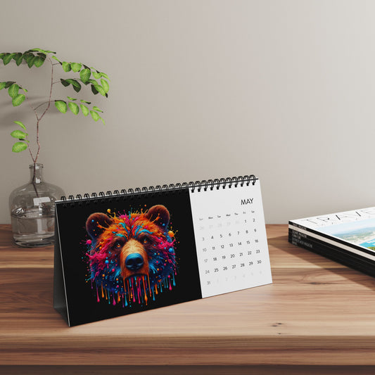 2026 Color Splash Animal Desktop Calendar — Grid Monthly Planner