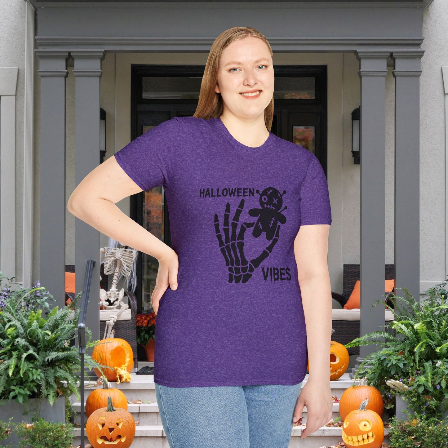 Halloween Vibes (Skeleton Hand & Voodoo Doll) Adult T-shirt