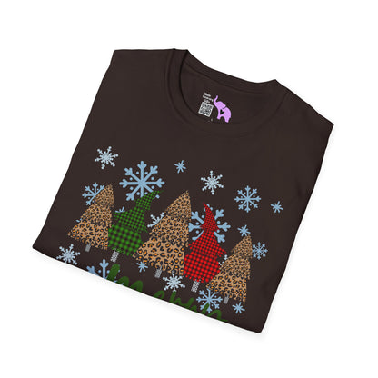 Checkered Print Trees Merry Christmas Adult T-shirt