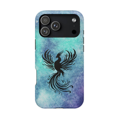 Phoenix Silhouette Over Teal Nebula MagSafe® Compatible Tough Case for iPhone