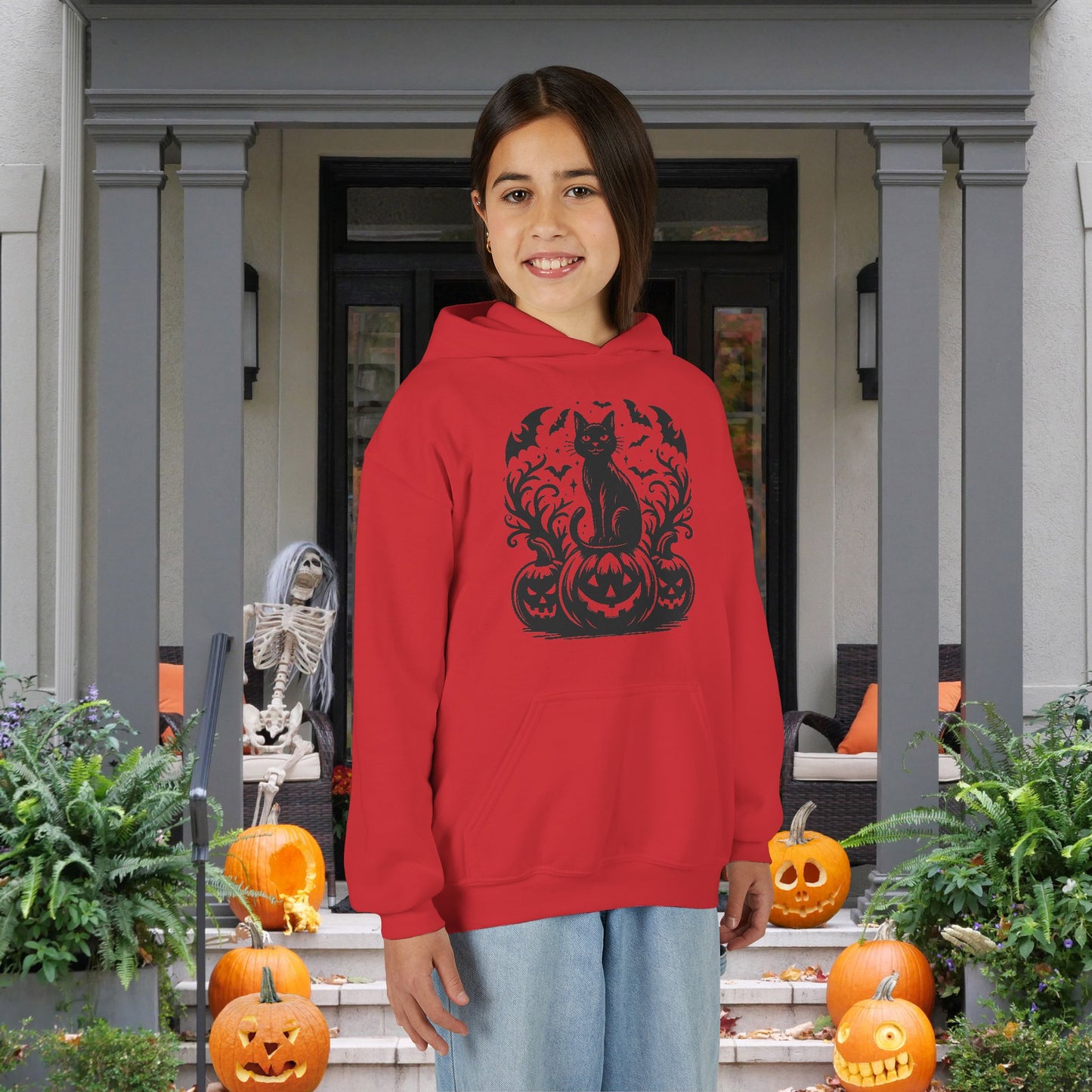Whiskers at Witching Hour Youth Heavy Blend Hoodie