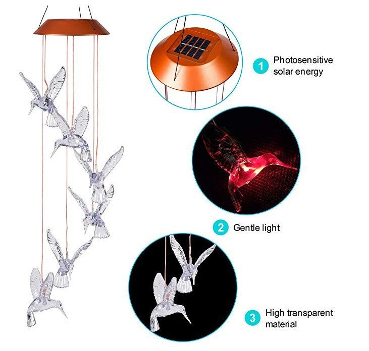 LED Solar Hummingbird Color Changing Wind Chime