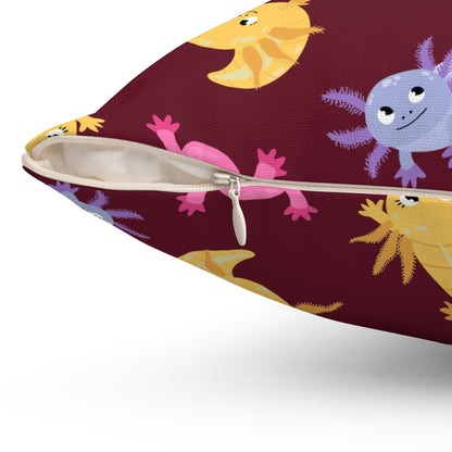 Crimson Axolotls Throw Pillow