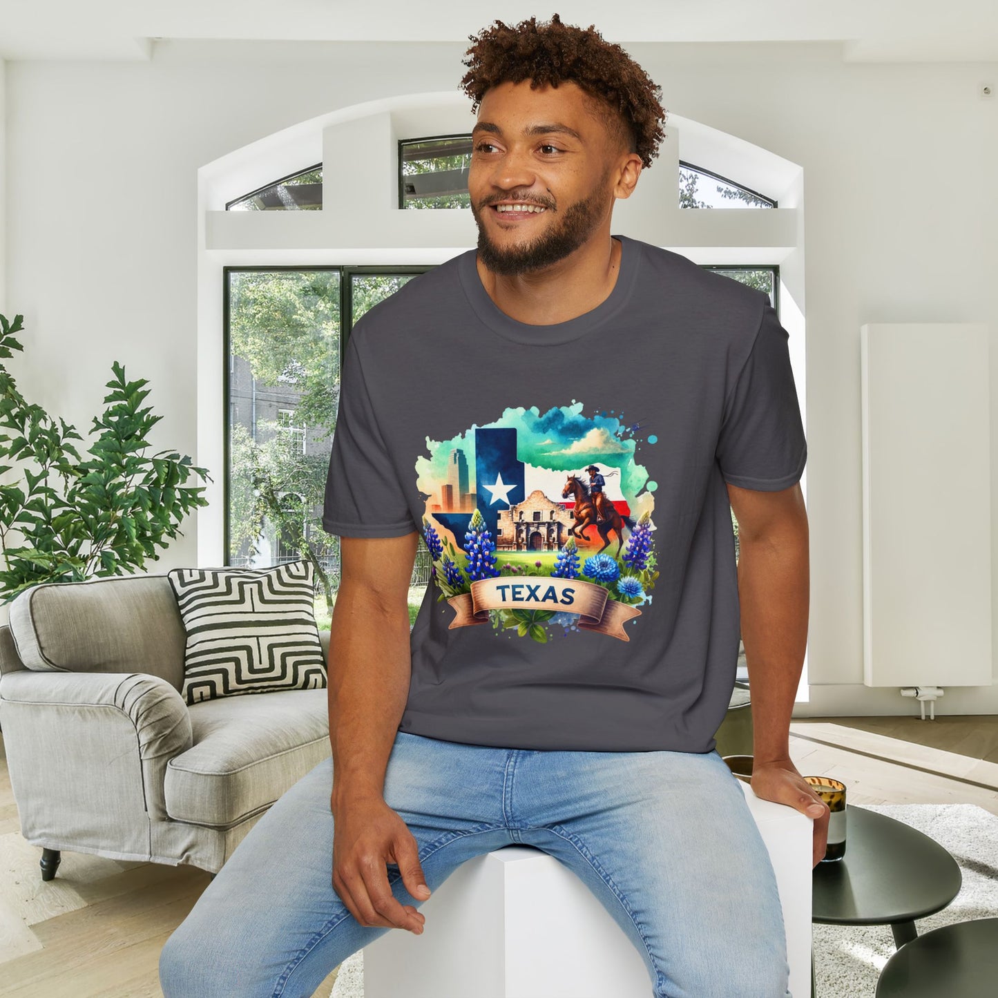 Texas Alamo & Bluebonnets Adult T-shirt