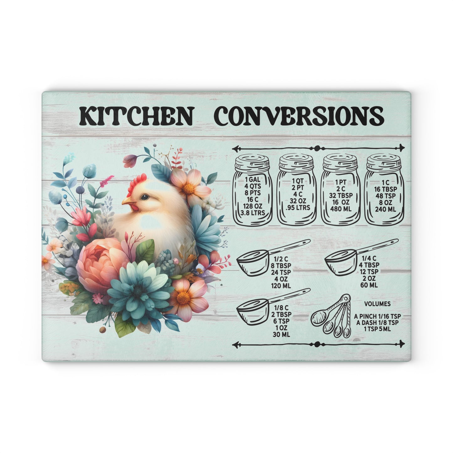 Floral Chick Kitchen Conversions Glass Cutting Board - Colorful Floral Design