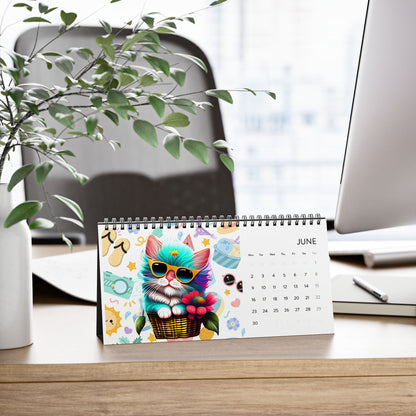 Colorful Kittens Simplex Desk Calendar (2025 grid)