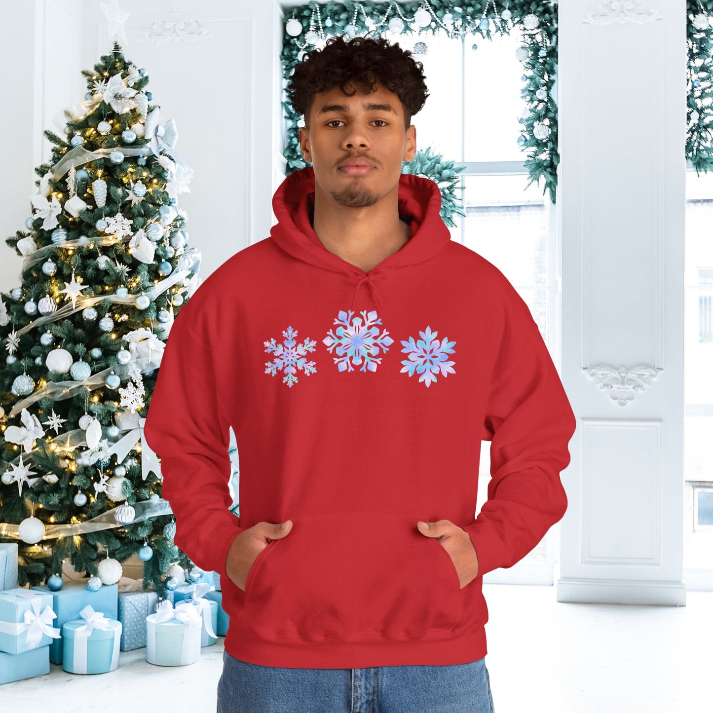 Blue Snowflakes Adult Heavy Blend™ Hooded Sweatshirt