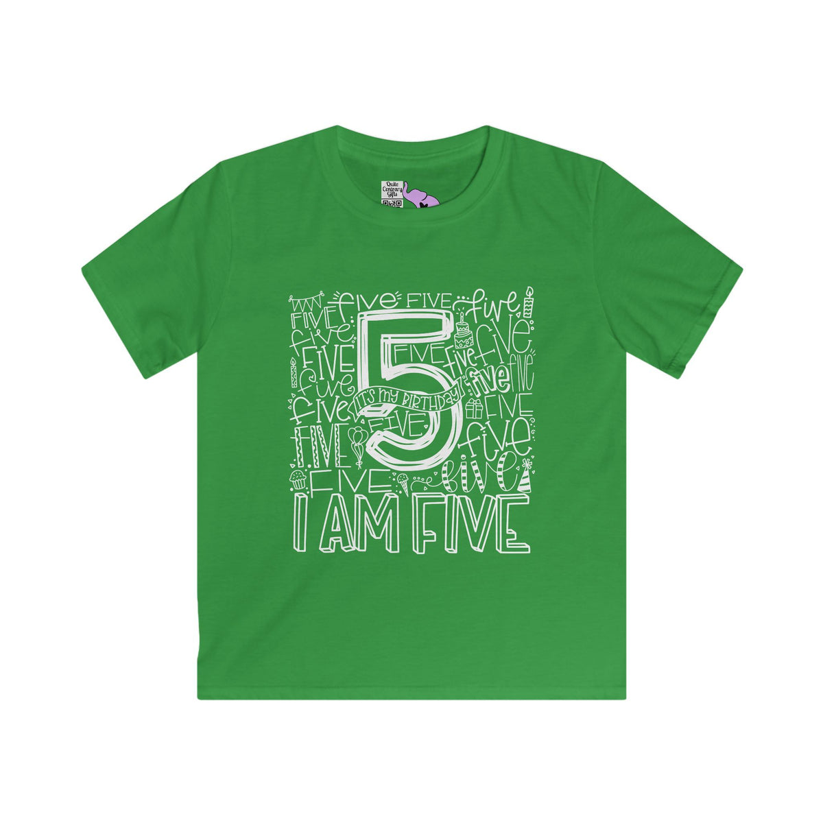 I Am Five Typography Youth Softstyle Tee