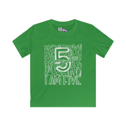I Am Five Typography Youth Softstyle Tee