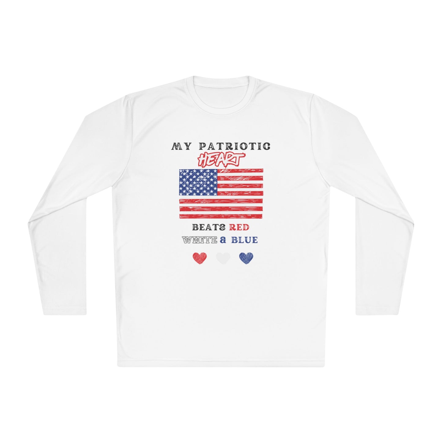 My Patriotic Heart Beats Red White and Blue Adult Long Sleeve Tee