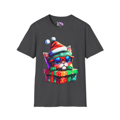 Christmas Kitten w/Gift Adult T-shirt