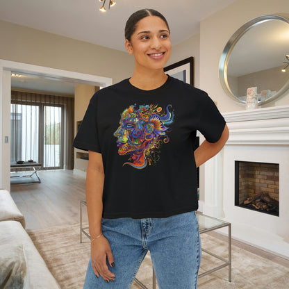 Colorful Paisley Woman Profile Women's Boxy Tee