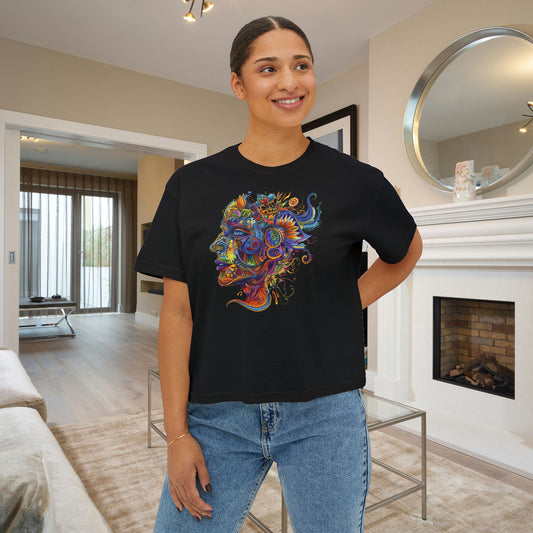 Colorful Paisley Woman Profile Women's Boxy Tee