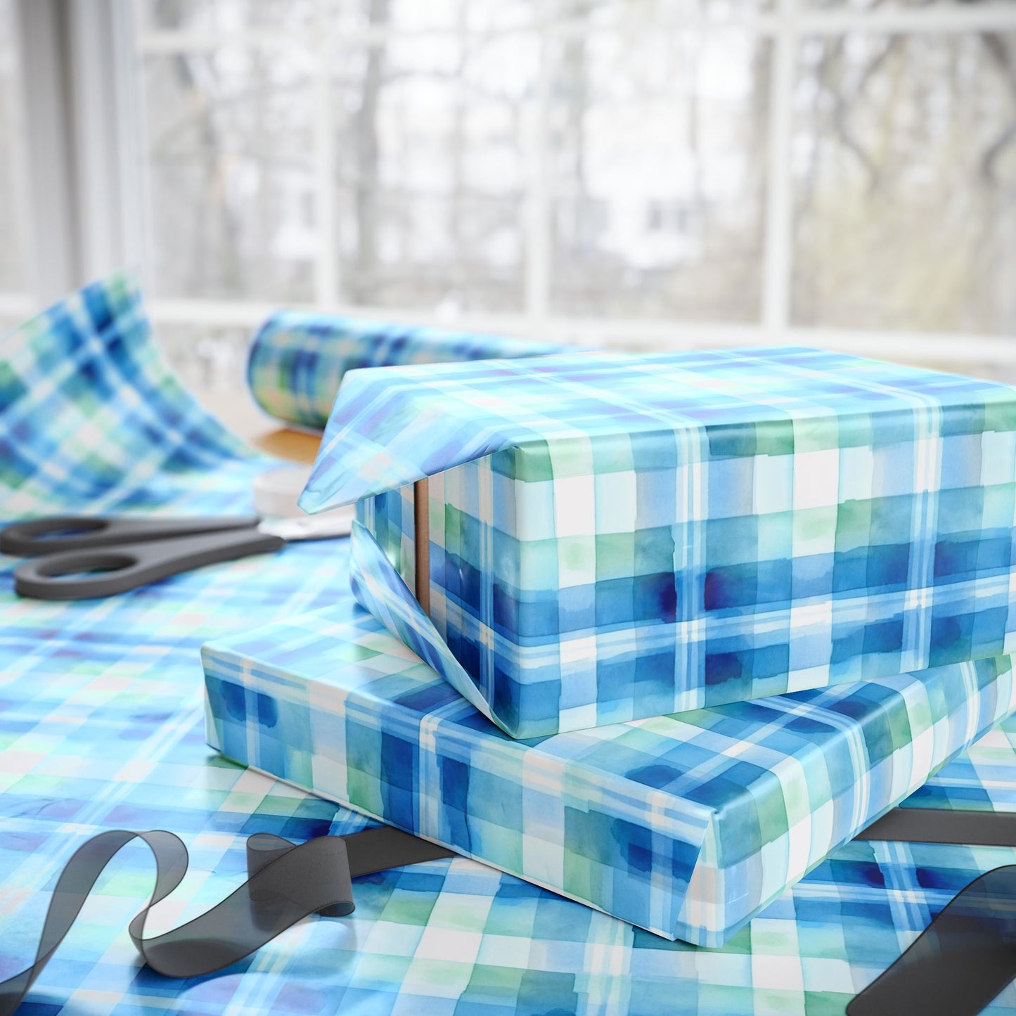 Ocean Sunset Plaid Wrapping Paper