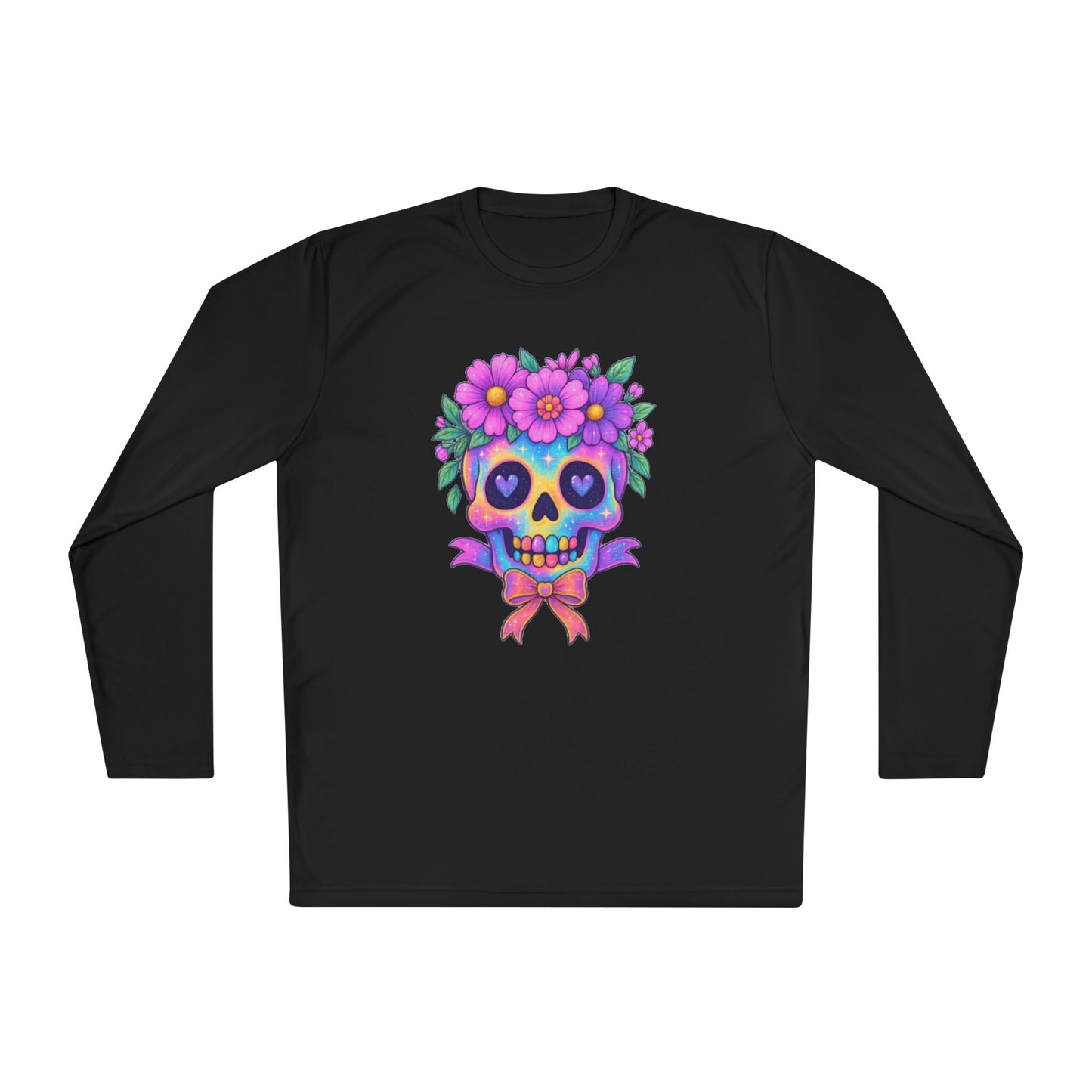 Neon Sugar Skull w/Floral Crown Adult Long Sleeve Tee