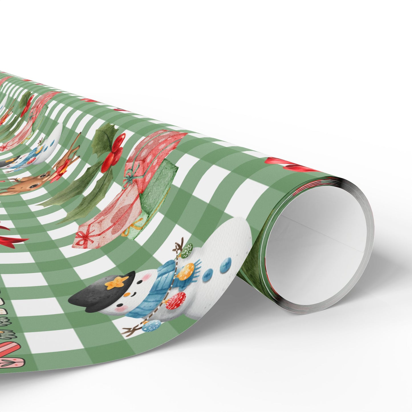 Green Checkered Christmas Custom Wrapping Paper (Karen)