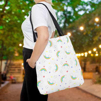 Rainbow Smiles & Stars Canvas Tote Bag
