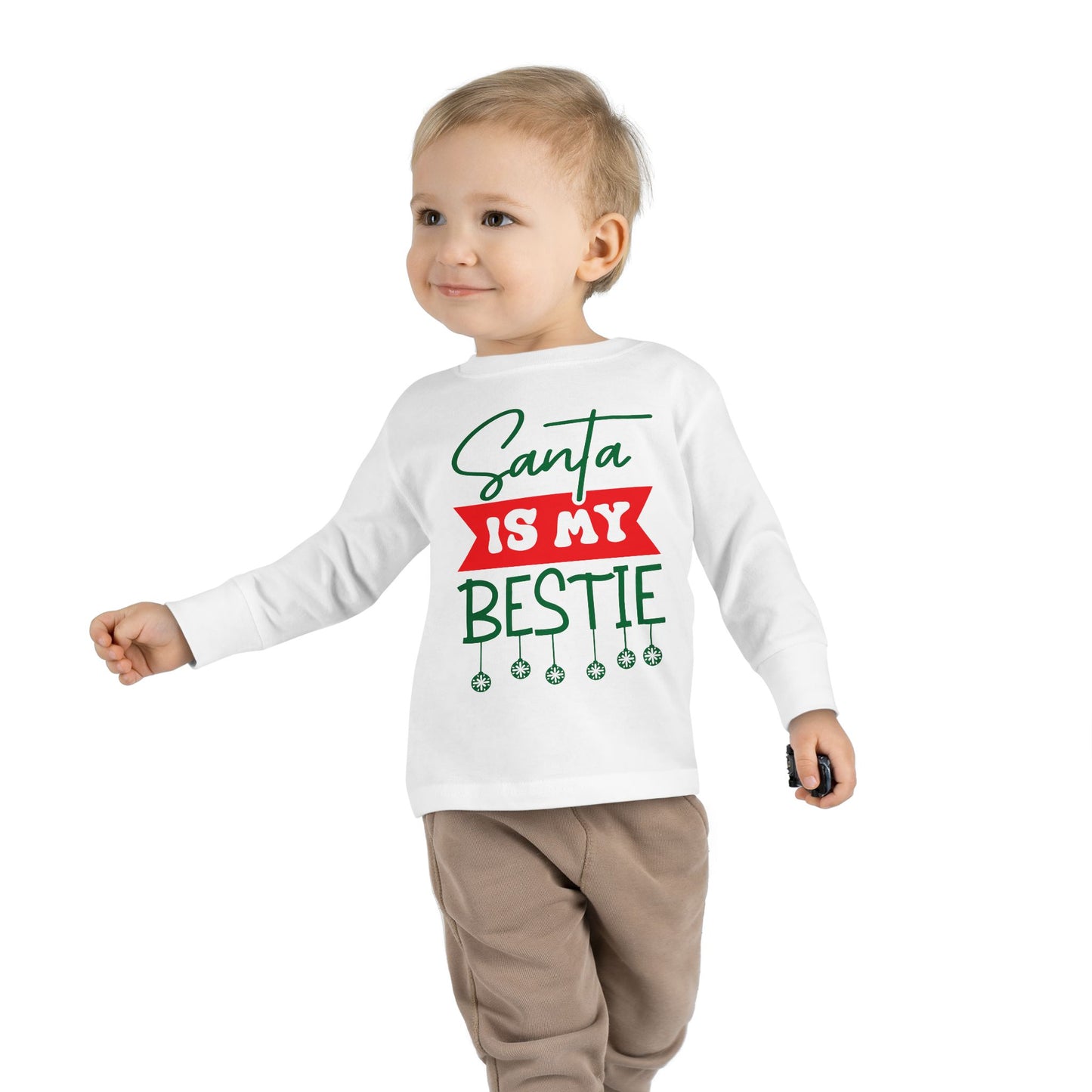 Santa Is My Bestie Toddler Long Sleeve Tee