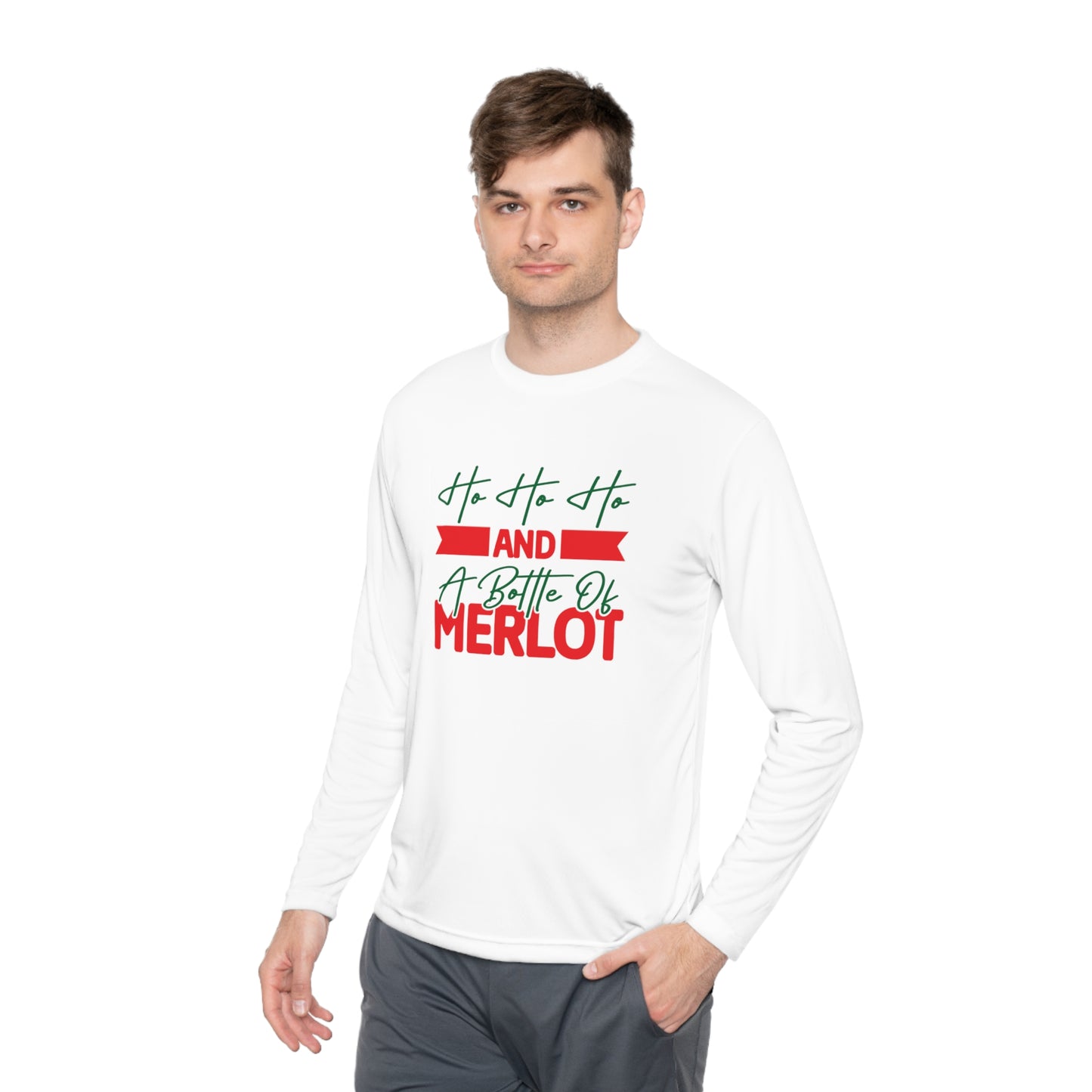 Ho Ho Ho And A Bottle Of Merlot Adult Long Sleeve Tee