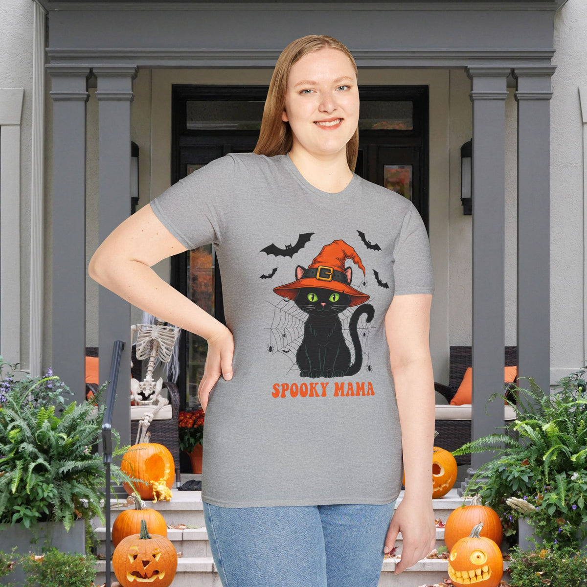 Spooky Mama (Black Catl) Adult T-shirt