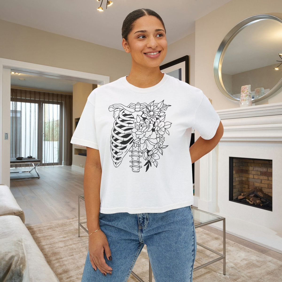 Floral Ribcage Women's Boxy Tee