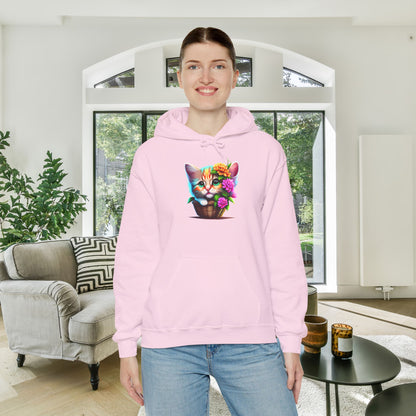 Cute Colorful Kitten in Flowers Heavy Blend™ Hooded Sweatshirt