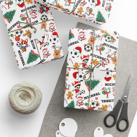 Christmas Soccer Custom Name Wrapping Paper (Micheal)