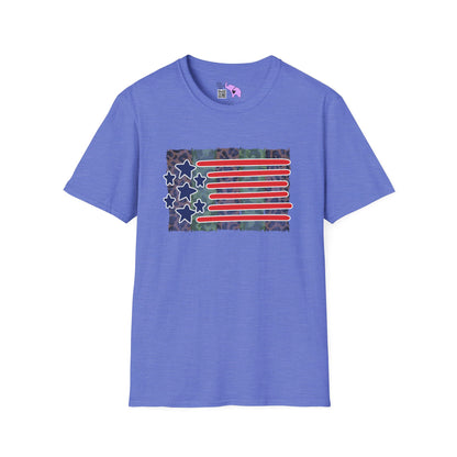 American Flag Over Camo Adult T-shirt