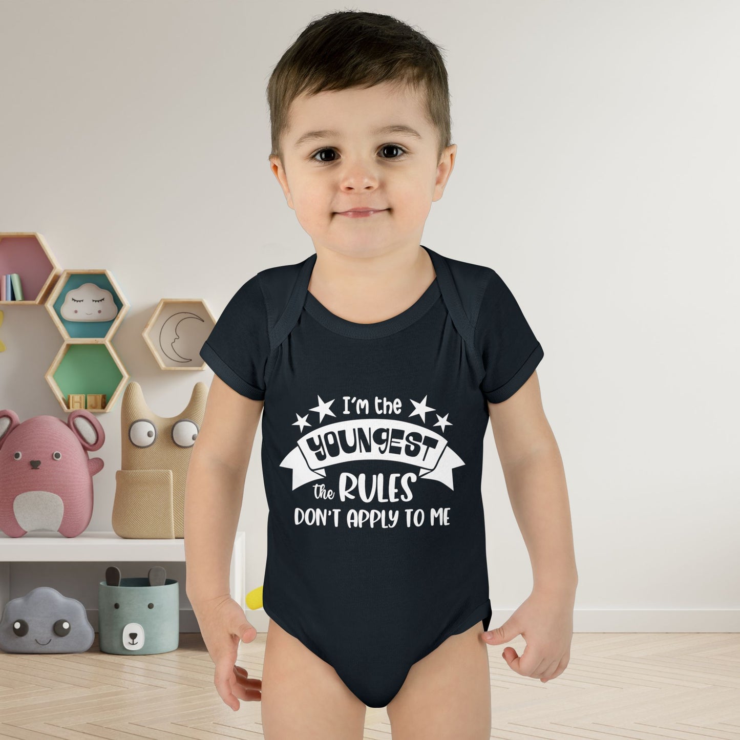 I'm The Youngest The Rules Don't Apply To Me Infant Baby Rib Bodysuit