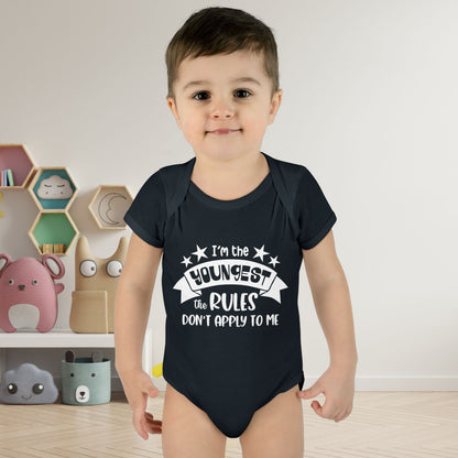 I'm The Youngest The Rules Don't Apply To Me Infant Baby Rib Bodysuit