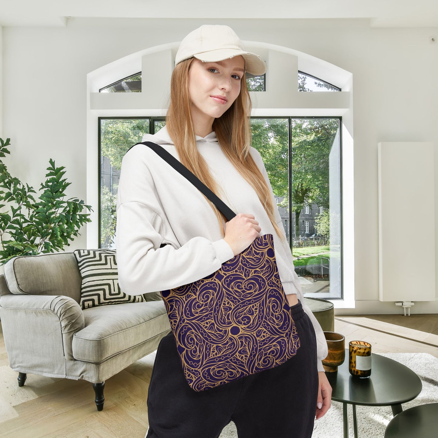 Golden Amethyst Radiance Mandala Canvas Tote Bag
