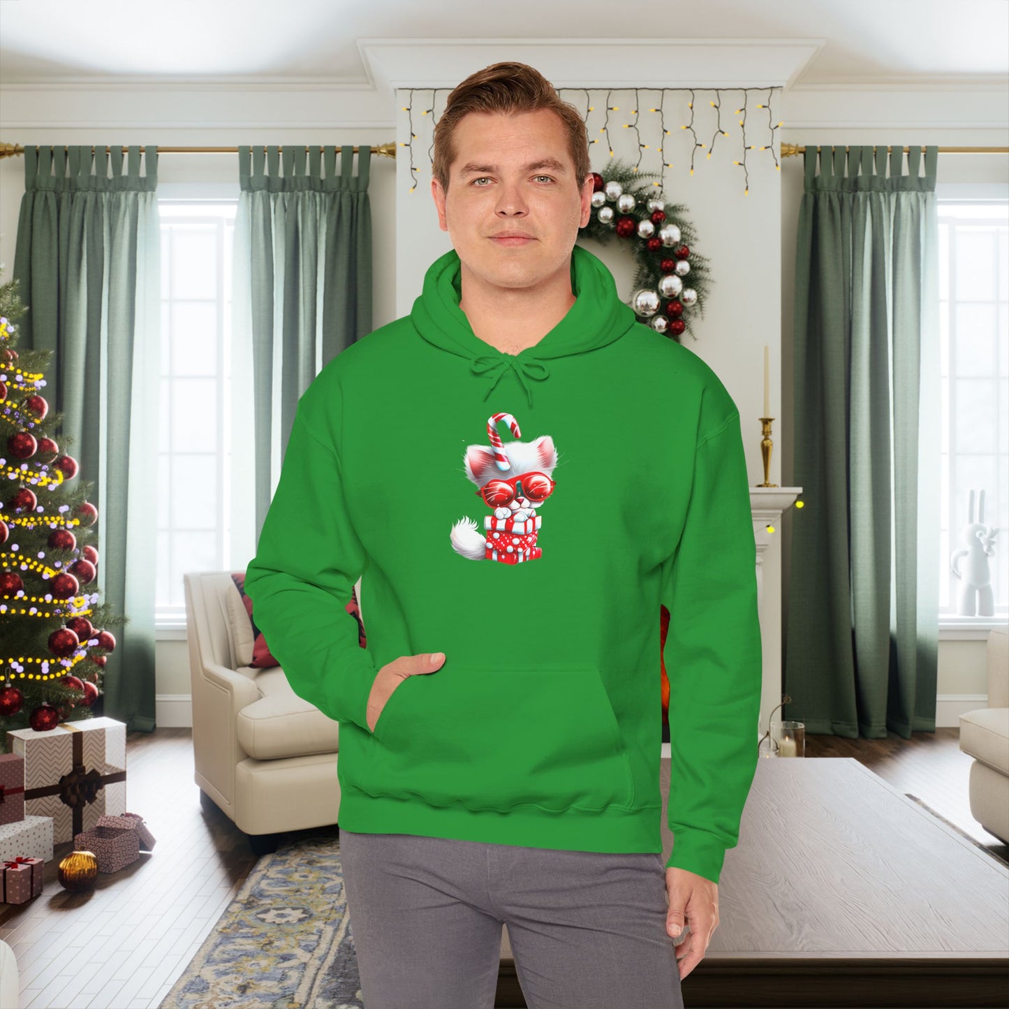 Candy Cane Kitten Heavy Blend™ Hooded Sweatshirt