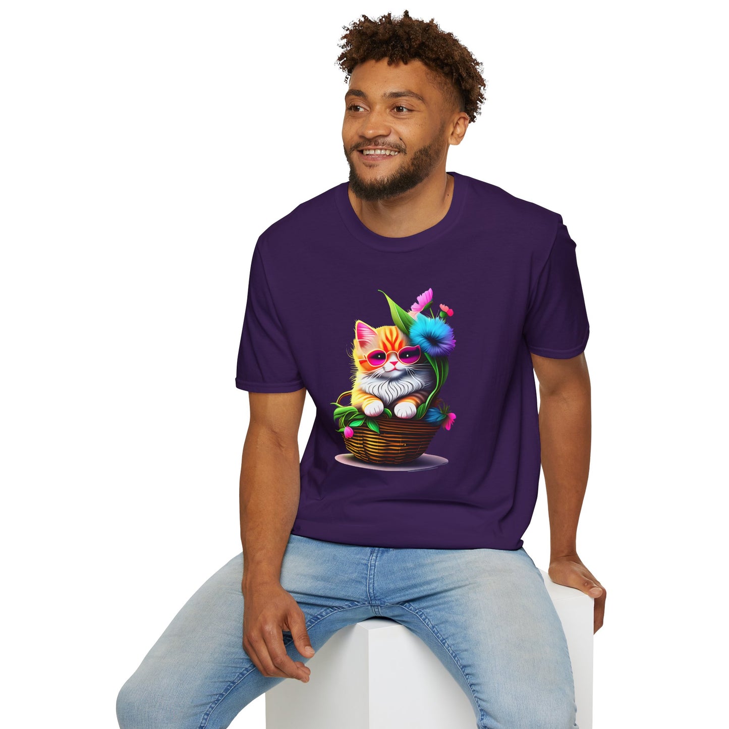 Cute Colorful Kitten in Flowers 2 T-shirt