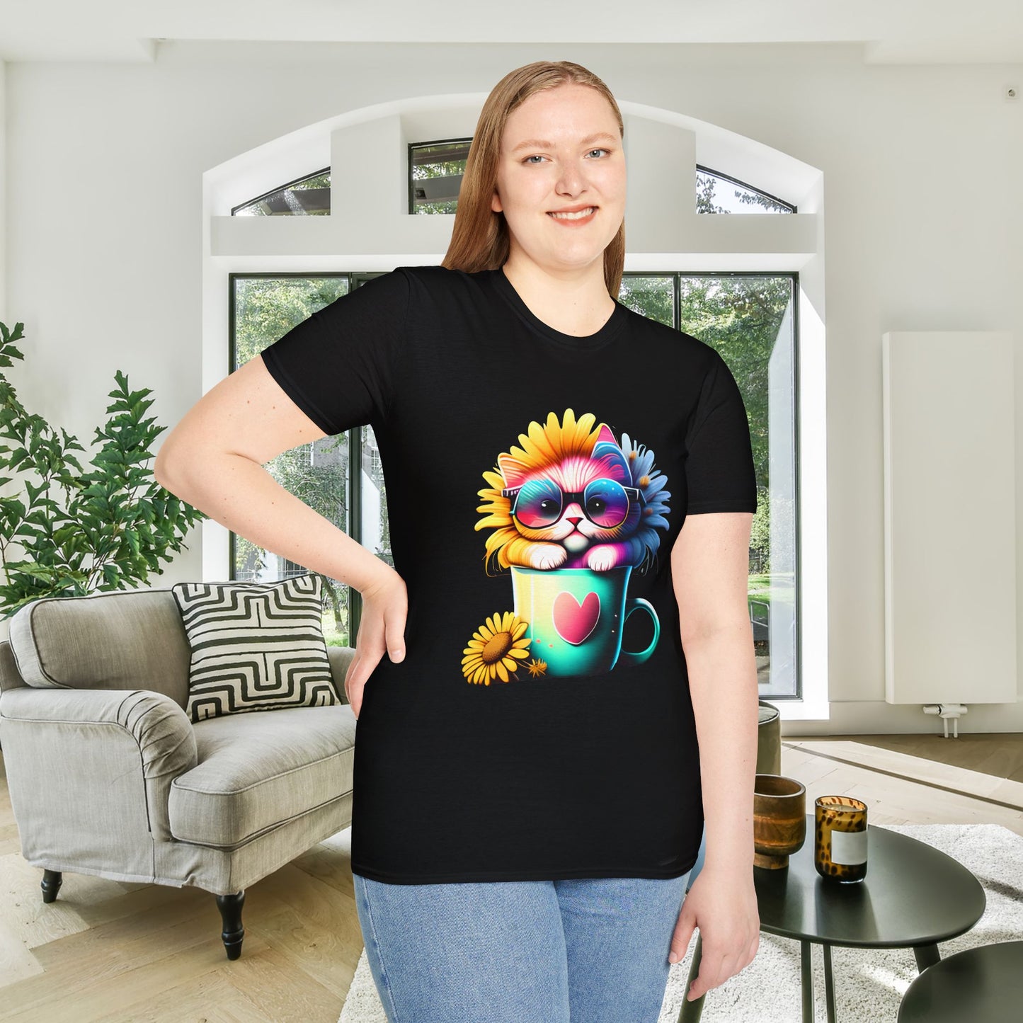 Cool Sunflower Kitten 2 Adult T-shirt